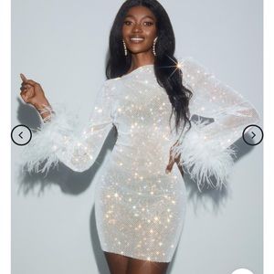 Mew Mews Xanthe Rhinestone Mesh Mini Dress In White Mew mews